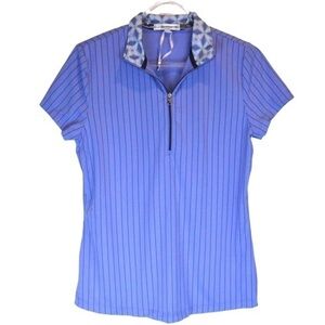Fairway & Greene Ellie Zip Mock Neck Golf Polo, Periwinkle‎ Pinstripe - Small